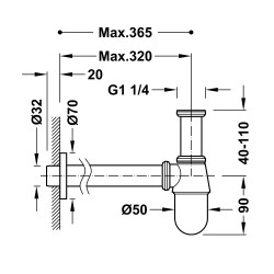 Siphon telescopique type bouteille avec bouchon de visite pour lavabo