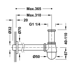 Siphon telescopique type bouteille avec bouchon de visite pour bidet