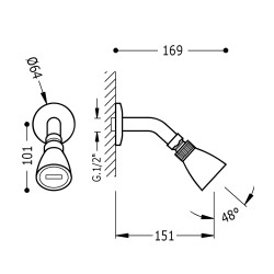 Bras mural avec pommeau de douche orientable