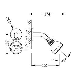 Bras mural avec pommeau de douche orientable