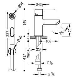 Mitigeur pour lavabo avec douche pour WC Douchette à main anticalcaire