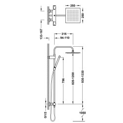 Over wall ensemble de robinet thermostatique mural a 2 voies pour douche