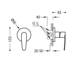 Flat tres mitigeur encastre a 1 voie pour douche
