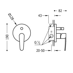 Flat tres mitigeur encastre a 2 voies pour douche