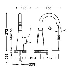 Canigo mitigeur avec manette laterale pour lavabo