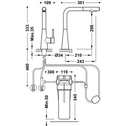 Kitchens mitigeur de cuisine a 2 voies avec bec extractible pour eau du reseau et eau filtree