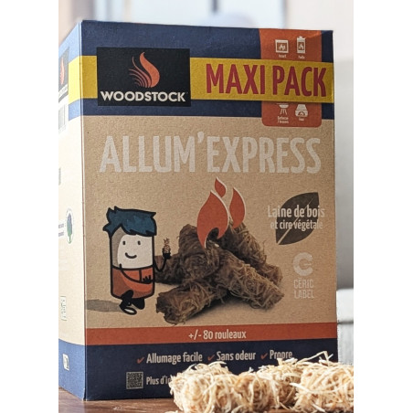 WOODSTOCK Allum'Express, allume-feu laine de bois, boîte de 1 kg
