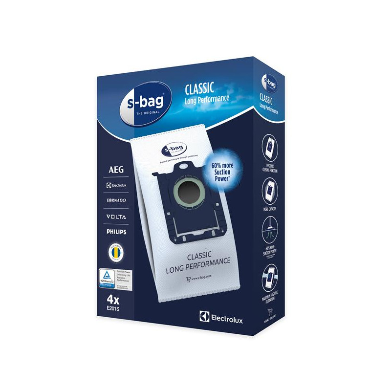 ELECTROLUX 4 sacs aspirateur S-Bag Classic Long Performance 3 L - E201S