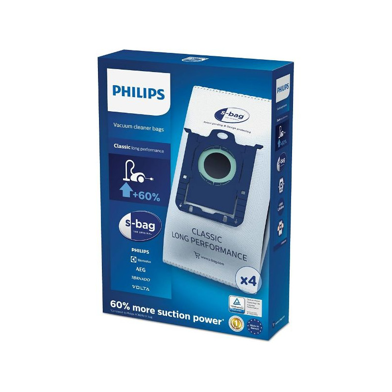 PHILIPS Lot de 4 sacs aspirateur S-bag Classique Longue Performance - FC8021.03