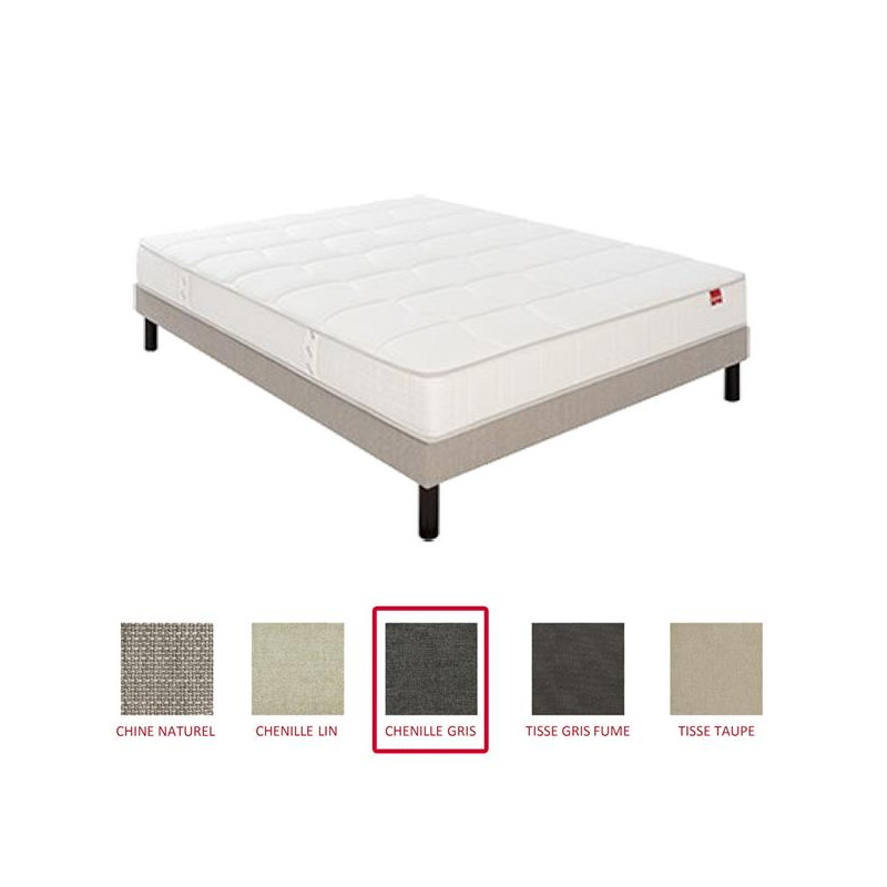 EPEDA Pack matelas + sommier PAVILLON Chenillé gris 80x200cm