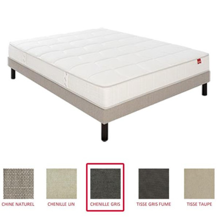 EPEDA Pack matelas + sommier PAVILLON Chenillé gris 90x190cm