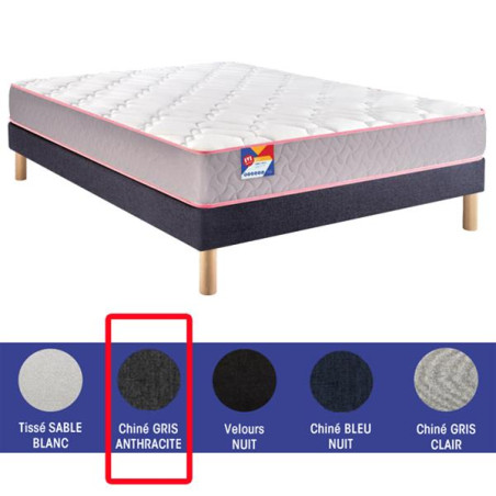 MERINOS Pack matelas + sommier AU LIT Chiné gris anthracite 140x190cm