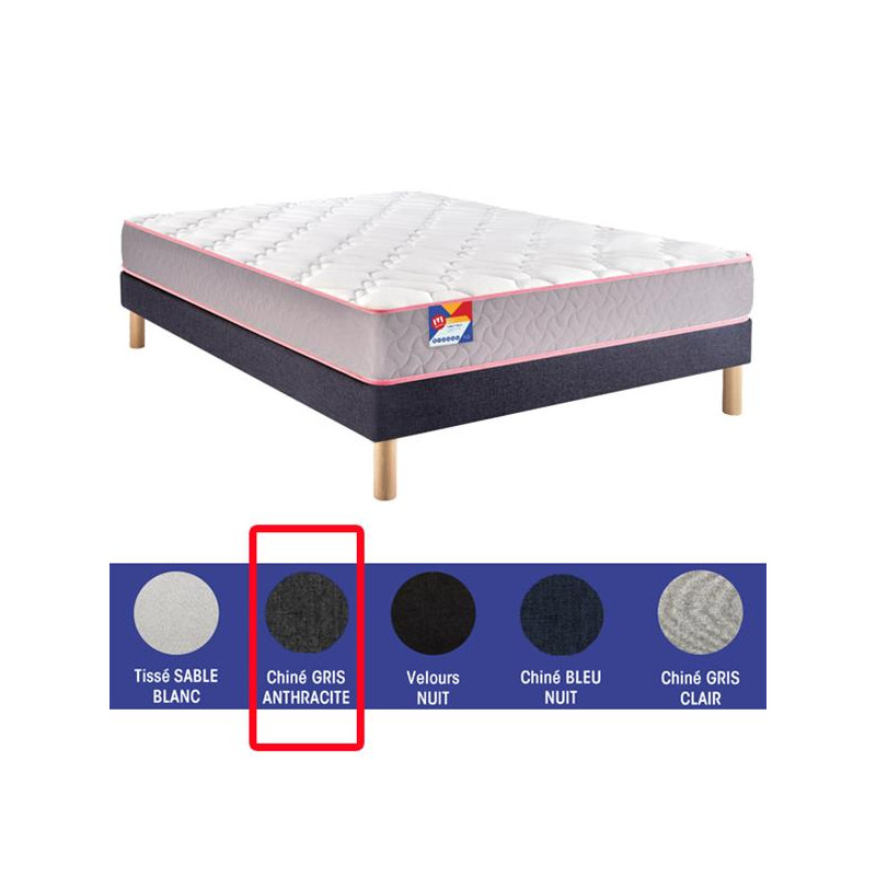 MERINOS Pack matelas + sommier AU LIT Chiné gris anthracite 160x200cm