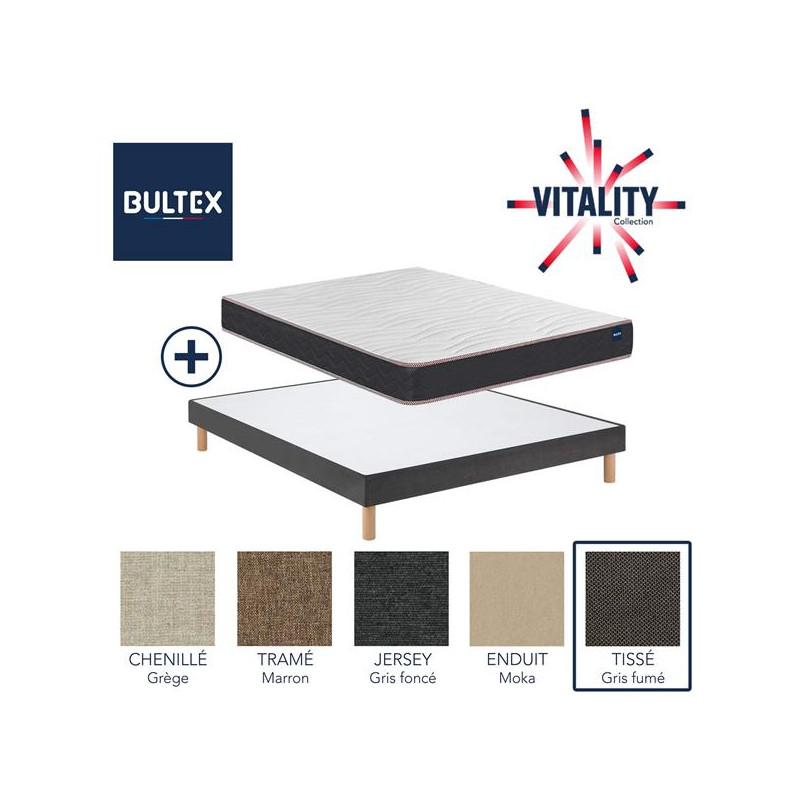 BULTEX Pack matelas + sommier Vitality 1.1 Tissé gris fumé 80x190cm