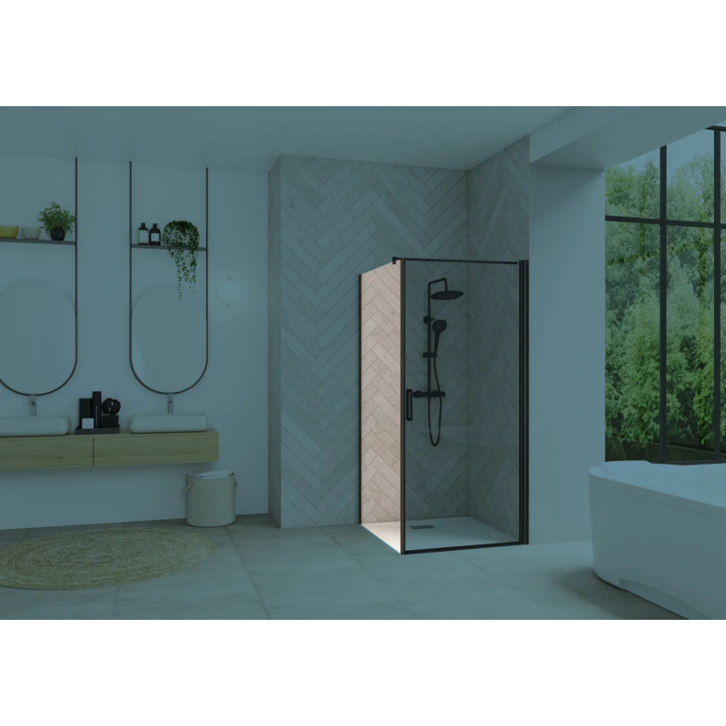 Verre transparent / Profilé gris noir grainé · Pivotante • porte • Charnières a droite