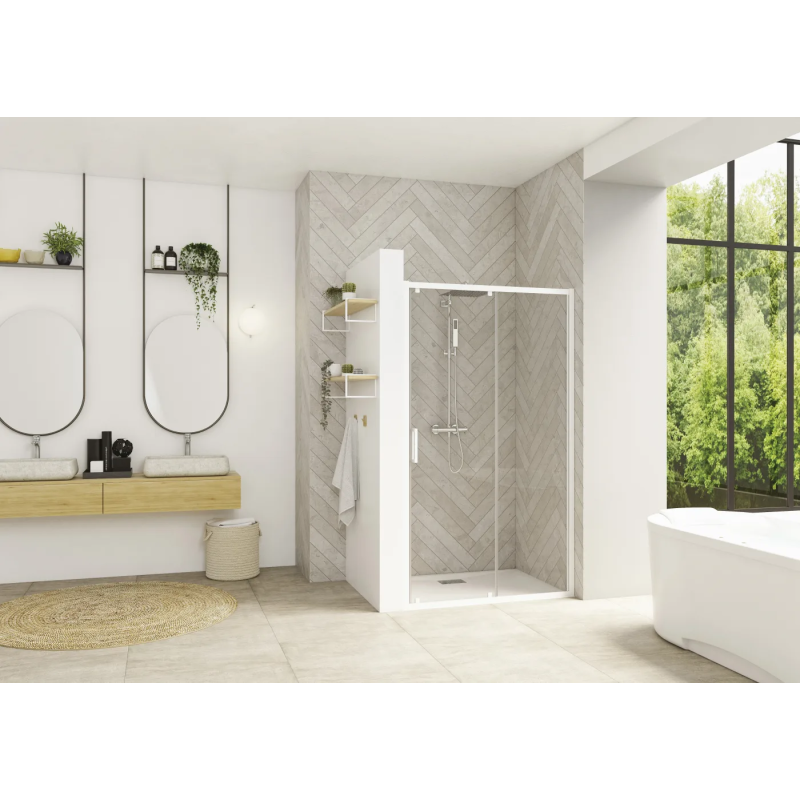 Verre transparent / Profilé blanc · coulissante • porte