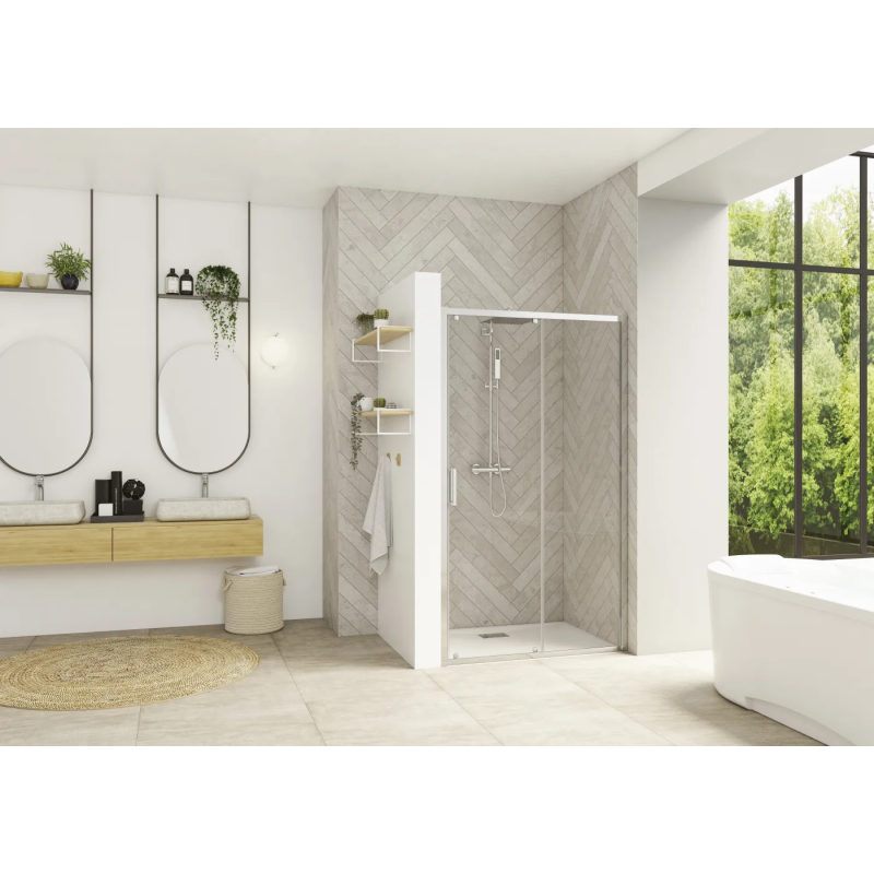 Verre transparent / Profilé chromé · coulissante • porte