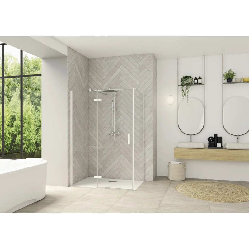 Verre transparent / Profilé blanc · Pivotante • porte • Charnières a gauche