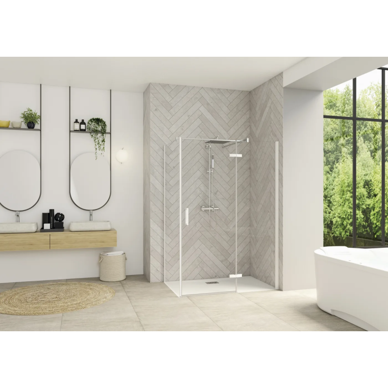 Verre transparent / Profilé blanc · Pivotante • porte • Charnières a droite