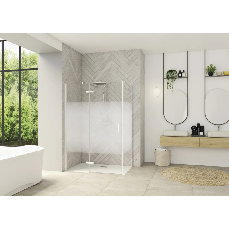 Verre cosmos / Profilé blanc · Pivotante • porte • Charnières a gauche