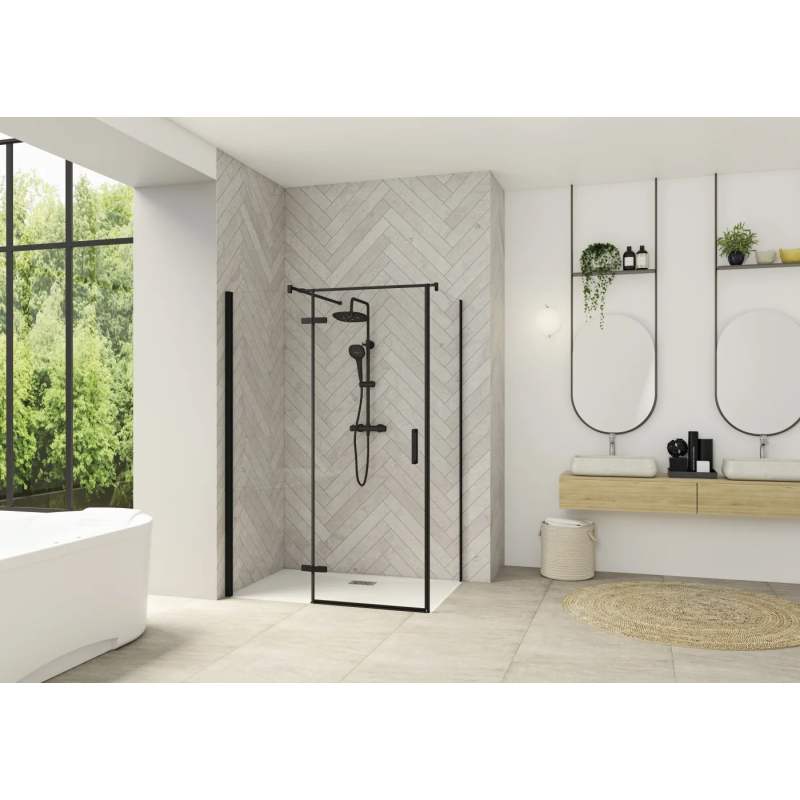 Verre transparent / Profilé gris noir grainé · Pivotante • porte • Charnières a gauche