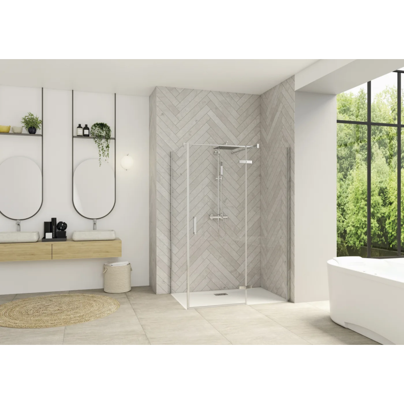 Verre transparent / Profilé chromé · Pivotante • porte • Charnières a droite