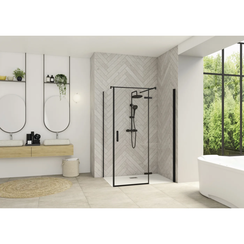 Verre transparent / Profilé gris noir grainé · Pivotante • porte • Charnières a droite