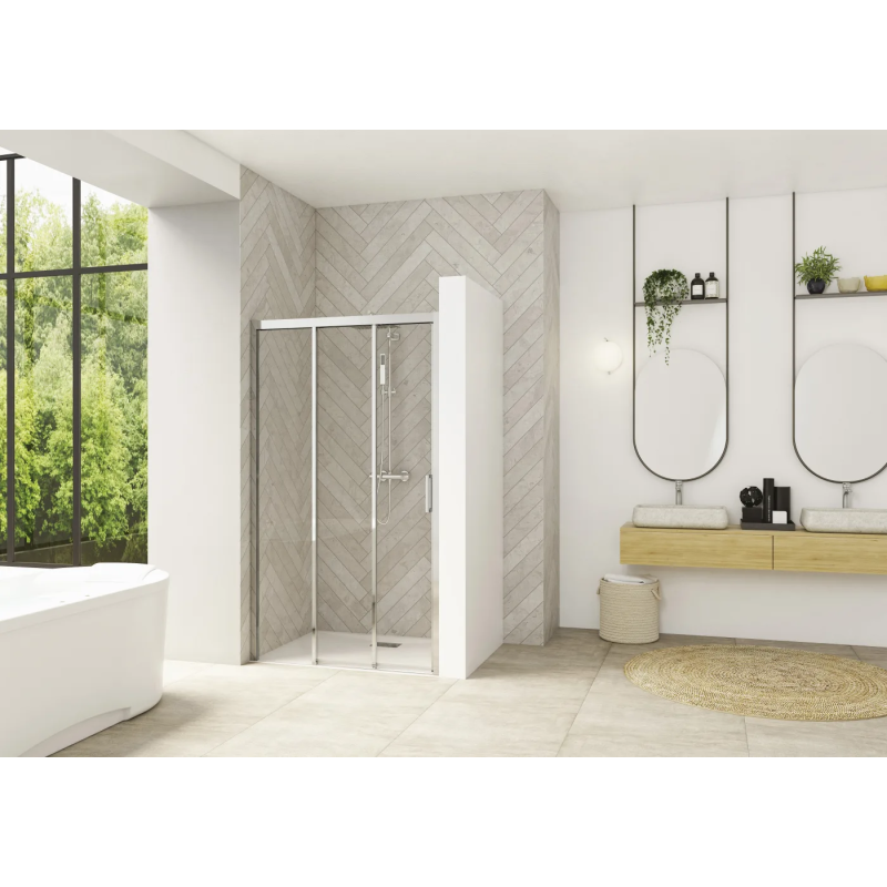 Verre transparent / Profilé chromé · Coulissante • porte • Charnières à gauche