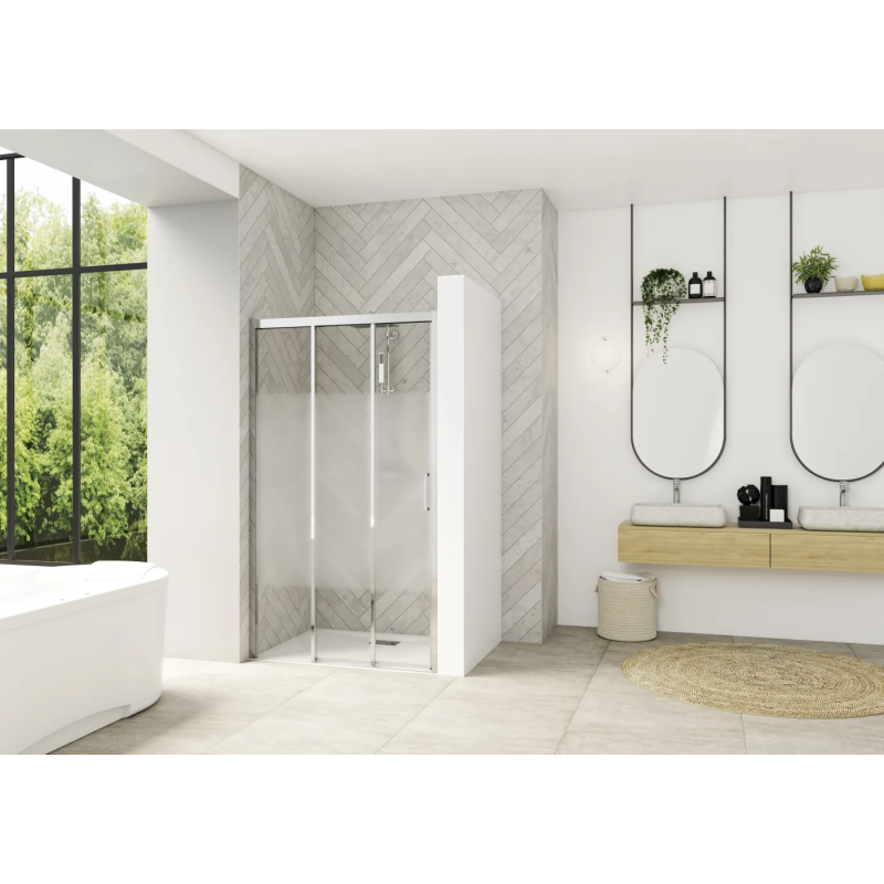 Verre cosmos / Profilé chromé · Coulissante • porte • Charnières à gauche