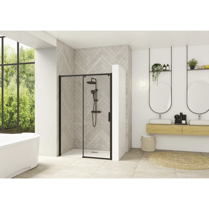 Verre transparent / Profilé gris noir grainé · Coulissante • porte • Charnières à gauche