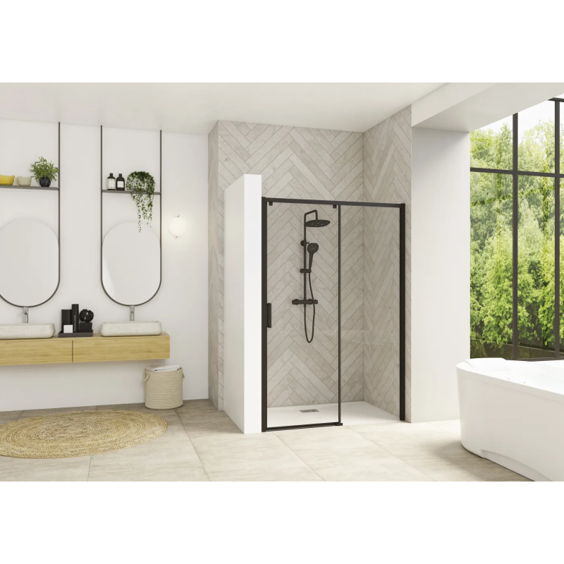 Verre transparent / Profilé gris noir grainé · Coulissante • porte • Charnières à droite