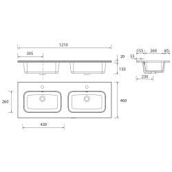 Plan vasque CONSTANZA double - 1210 et 1400 mm, 4 finitions