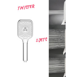 Douchette twister square 3 jets carré chromé + blanc