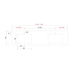 Plan COMPAKT 46 - 2 grandes vasques intégrées - 1401 à 2500 mm, 5 finitions