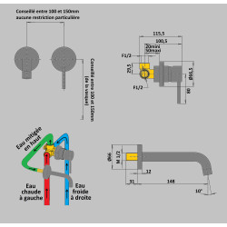 Mitigeur lavabo encastré 2 trous mural COX - réf. 88148