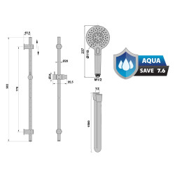 Barre de douche 3 jets TURBO 110