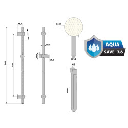 Barre de douche 3 jets ALVEA 120