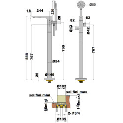 Colonne bain-douche thermostatique îlot par le sol ADDICT chromé