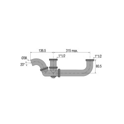 Tubulure laiton évier 2 cuves, entraxe jusqu'à 315mm, sortie Ø38mm à souder