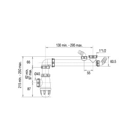 Tubulure gain espace évier 1 cuve, entraxe 130-295, siphon+prises,corps 100% PCR