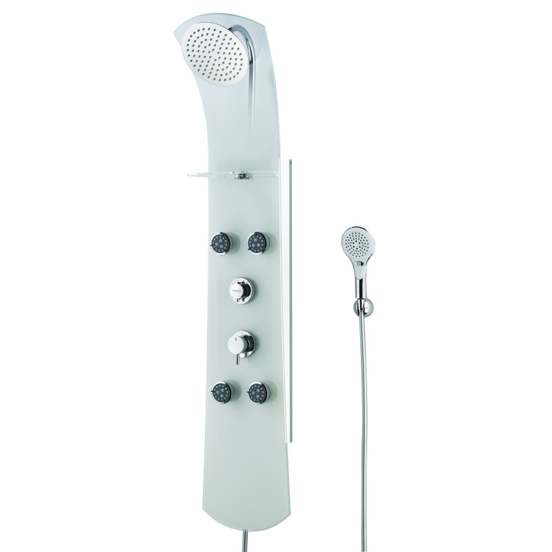 Colonne de douche NAUTILUS verre, fonction hydro-massage, robinetterie thermo