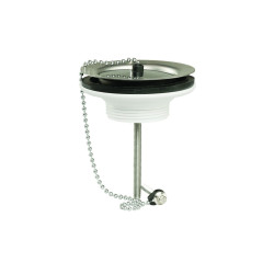Bonde évier Ø60, bouchon enjoliveur inox,cuvette Ø85,serr 0-70mm, corps 100% PCR