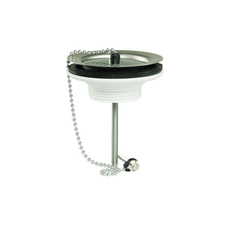 Bonde évier Ø60, bouchon enjoliveur inox,cuvette Ø85,serr 0-70mm, corps 100% PCR