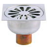 Siphon de sol laiton, grille cloche inox Ø90mm, sortie verticale Ø40mm à souder