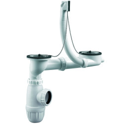 Équipement évier 2 cuves Ø50 à bouchons, serr 0-10mm, avec TP,corps 100% PCR