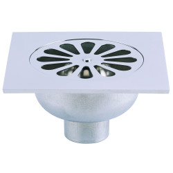 Siphon sol laiton 150x150mm,grille cloche laiton chromé,verticale à souder Ø44mm