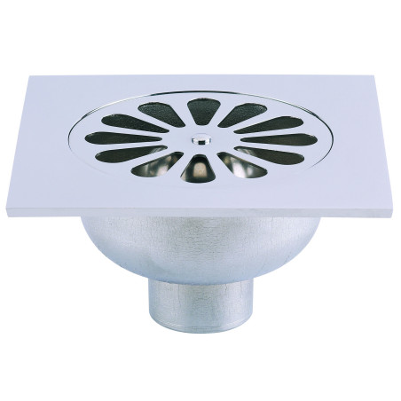 Siphon sol laiton 150x150mm,grille cloche laiton chromé,verticale à souder Ø44mm