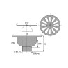 Siphon sol laiton 150x150mm,grille cloche laiton chromé,verticale à souder Ø44mm