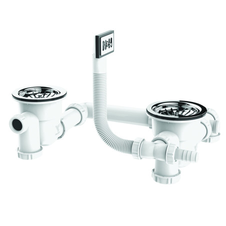 Vidage gain espace évier 2 cuves Ø90,panier inox Ø83mm, serr 0-25,corps 100% PCR