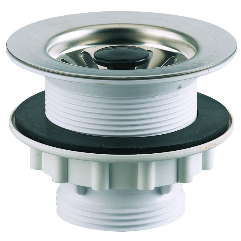 Bonde évier Ø60mm, panier inox, serr 10 à 28 mm, coprs plastique